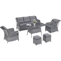 Evdemo Eren Rattan Puflu 3+1+1 Antrasit Bahçe Balkon Takımı