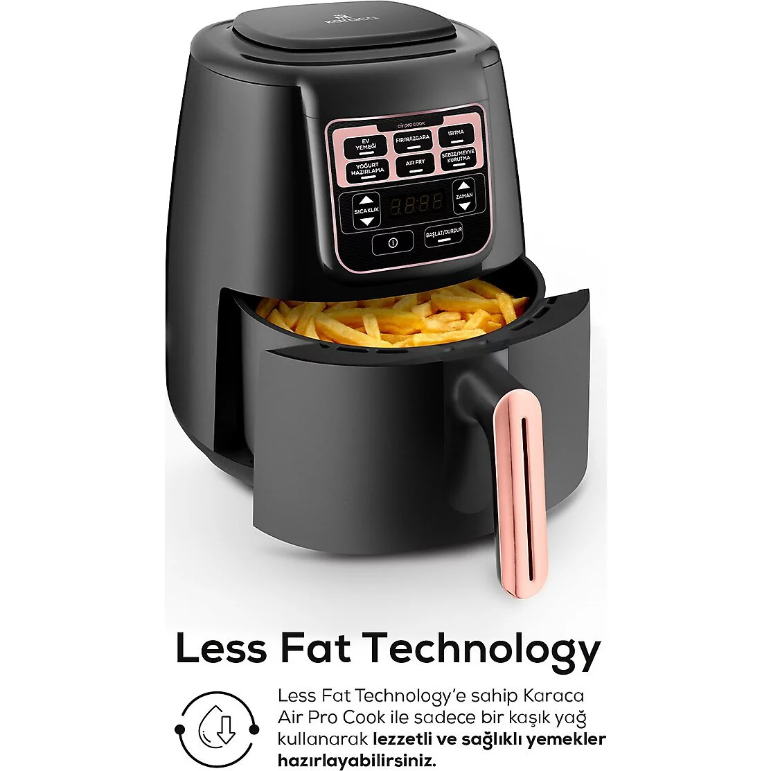 Karaca Air Pro Cook XL 2in1 Airfryer 4 lt Konuşan Yağsız Rose Gold Fritöz