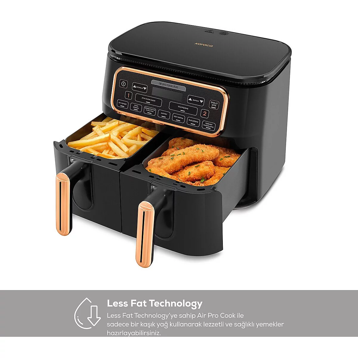 Karaca Air Pro Cook Duo Ev Yemeği XXXL 8 lt Black Copper Yağsız Fritöz