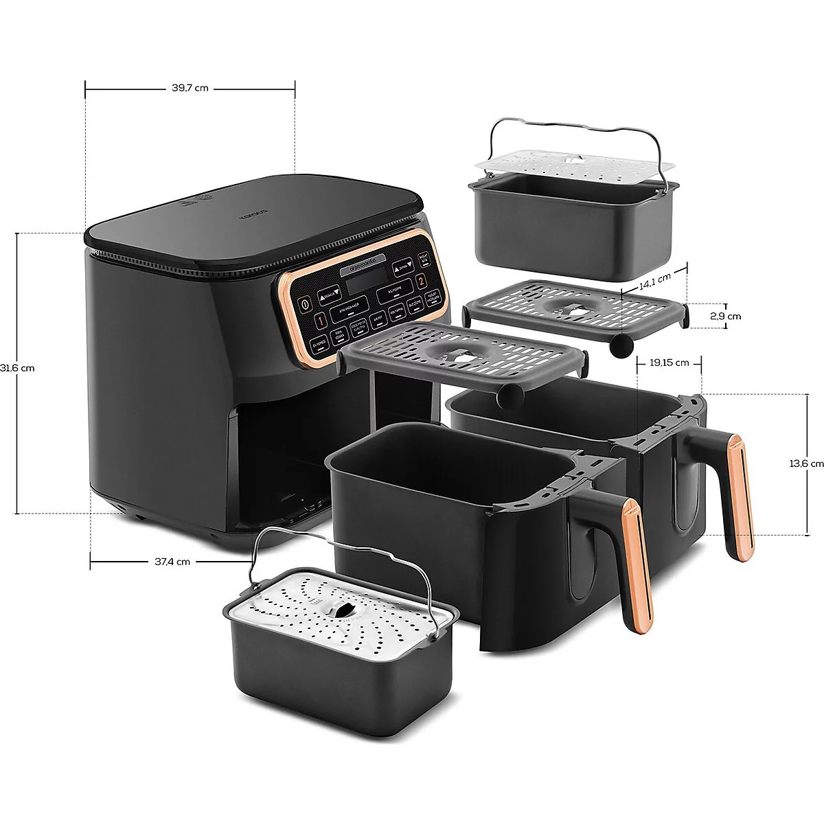 Karaca Air Pro Cook Duo Ev Yemeği XXXL 8 lt Black Copper Yağsız Fritöz