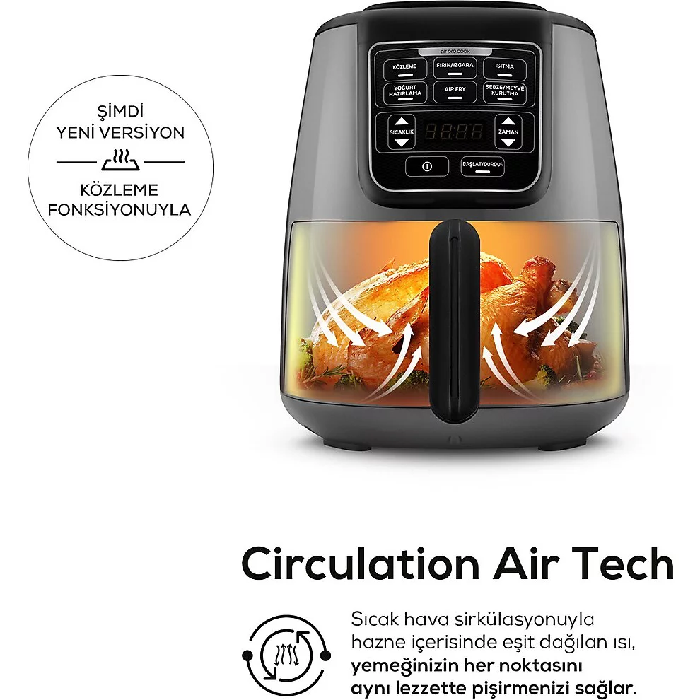 Karaca Air Pro Cook Köz XL Airfryer 4 lt Yağsız Space Gray Black Fritöz